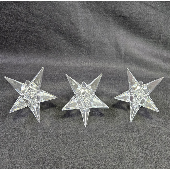 VTG Rosenthal Crystal Star Candlestick Set (3) 90s Candle Holder MCM Heavy Glass - Picture 2 of 16